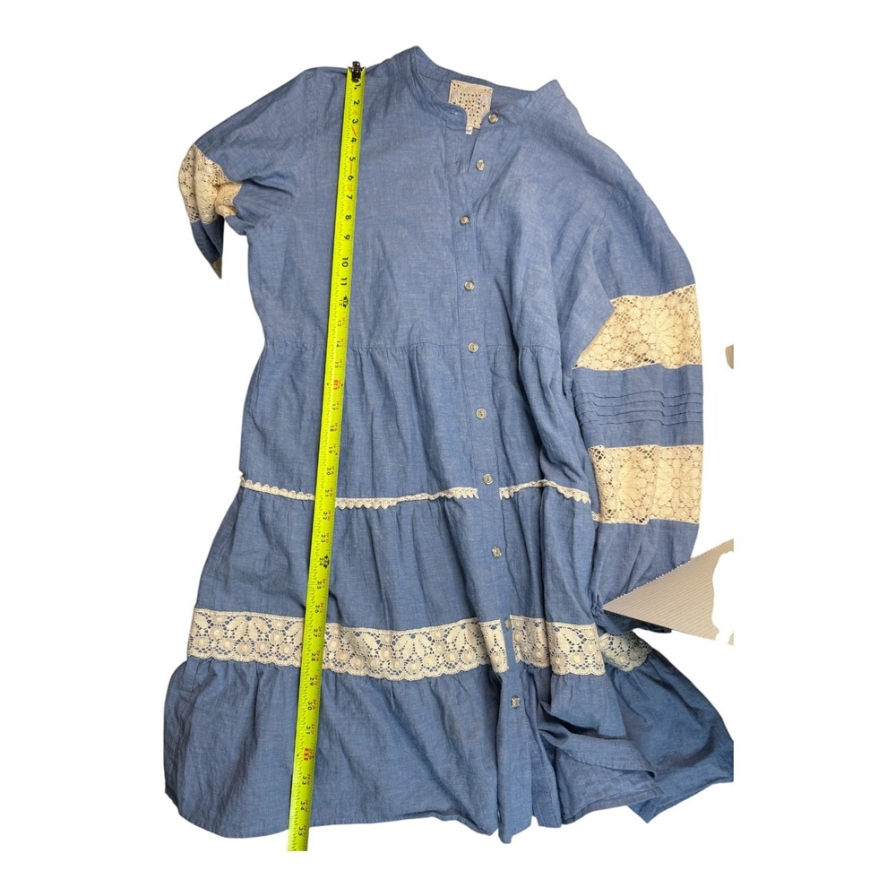 Johnny Was Laguna Pieced Dress Sz Lg Blue Chambray Tunic Lace Trim Bohemian Fall - Picture 15 of 16